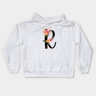 Letter R With Watercolor Floral Wreath Kids Hoodie